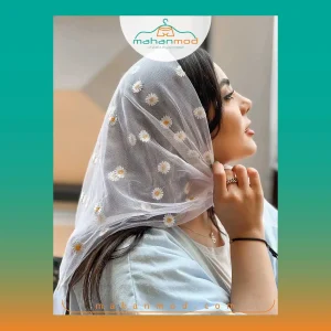 مینی اسکارف توری بابونه سفید