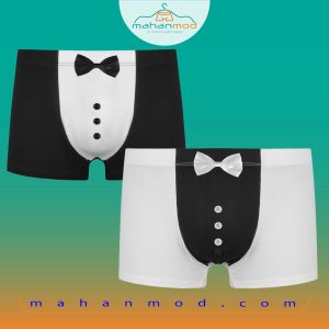 شورت مردانه فانتزی پاپیونی سفید مشکی